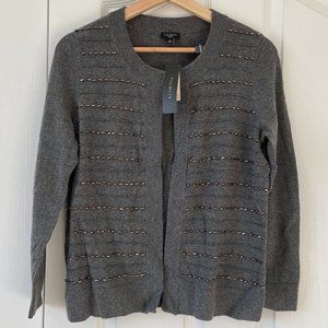 NWT TALBOTS grey beaded lambs wool soft comfy warm cardigan SIZE PS